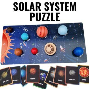 NEW Wooden Solar System Puzzle Planets Montessori Educational Learning Toy STEM